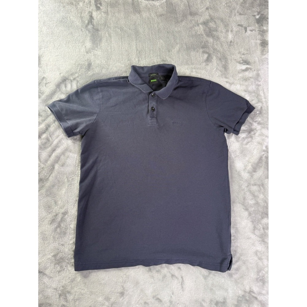 Boss Polo Paddy Mens M Blue Short Sleeve Embroidered Logo Side Vents